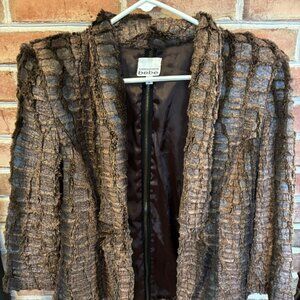 Bebe Kardashian Crocodile-Textured Brown Jacket W/Zipper Accents Sz M